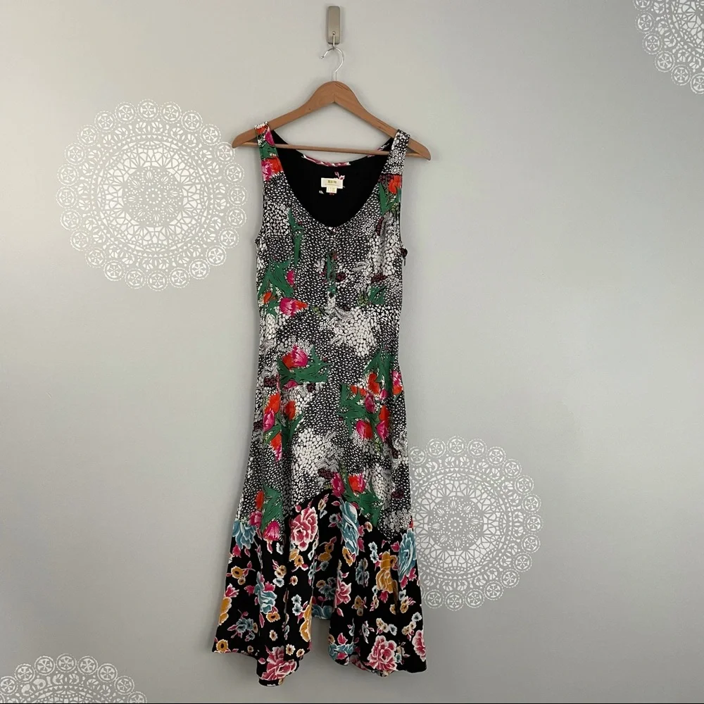 Anthropologie Maeve Floral Violette Midi Dress Pink Motif Size 6